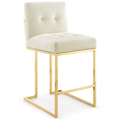 Bar Chairs and Stools Modway Furniture Privy Gold Ivory EEI-3853-GLD-IVO 889654159544 Bar and Counter Stools Cream beige ivory sand nudeGol Bar Counter Velvet Footrest 