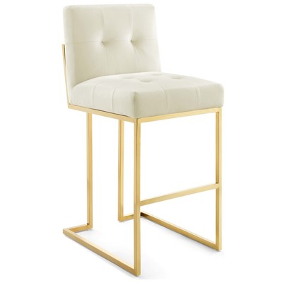 Bar Chairs and Stools Modway Furniture Privy Gold Ivory EEI-3856-GLD-IVO 889654159667 Bar and Counter Stools Cream beige ivory sand nudeGol Bar Counter Velvet Footrest 