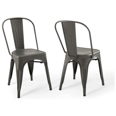 Modway Furniture Dining Room Chairs, Side Chair, Steel,Metal,Iron, Metal,Aluminum,steel,GunMetal,Iron,TITANIUM,BRONZEPowder Coated, Dining Chairs, 889654160298, EEI-3859-GME