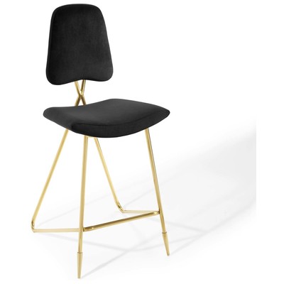 Bar Chairs and Stools Modway Furniture Ponder Black EEI-3880-BLK 889654160762 Bar and Counter Stools Black ebonyGold Bar Counter Velvet Ergonomic 