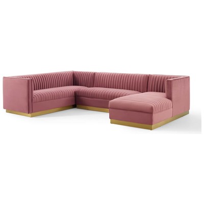 Sofas and Loveseat Modway Furniture Sanguine Dusty Rose EEI-3921-DUS 889654165743 Sofas and Armchairs Chaise LoungeLoveseat Love sea Velvet Contemporary Contemporary/Mode Sofa Set setTufted tufting 