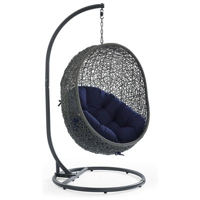 Outdoor Beds Modway Furniture Hide Gray Navy EEI-3929-GRY-NAV 889654166009 Daybeds and Lounges Blue navy teal turquiose indig Steel Synthetic Rattan Chair Hanging 