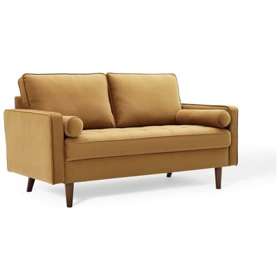 Sofas and Loveseat Modway Furniture Valour Cognac EEI-4004-COG 889654169659 Sofas and Armchairs Loveseat Love seatSofa Velvet Contemporary Contemporary/Mode Sofa Set setTufted tufting 
