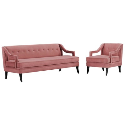 Sofas and Loveseat Modway Furniture Concur Dusty Rose EEI-4024-DUS-SET 889654998891 Sofas and Armchairs Chaise LoungeLoveseat Love sea Velvet Contemporary Contemporary/Mode Sofa Set setTufted tufting 