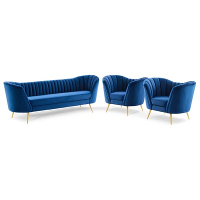 Sofas and Loveseat Modway Furniture Opportunity Navy EEI-4090-NAV-SET 889654998129 Sofas and Armchairs Chaise LoungeLoveseat Love sea Velvet Contemporary Contemporary/Mode Sofa Set setTufted tufting 