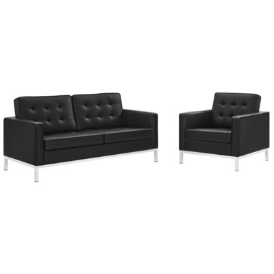 Chairs Modway Furniture Loft Silver Black EEI-4102-SLV-BLK-SET 889654997849 Sofas and Armchairs Black ebonySilver Lounge Chairs Lounge 