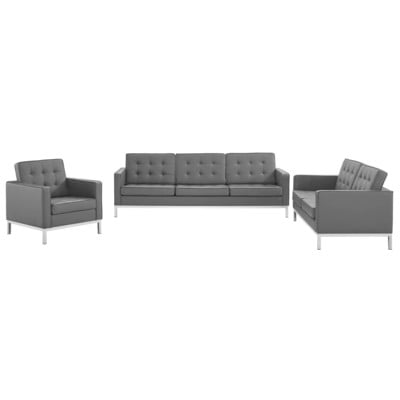 Sofas and Loveseat Modway Furniture Loft Silver Gray EEI-4107-SLV-GRY-SET 889654994435 Sofas and Armchairs Chaise LoungeLoveseat Love sea Leather Vinyl Faux Leather Contemporary Contemporary/Mode Sofa Set setTufted tufting 