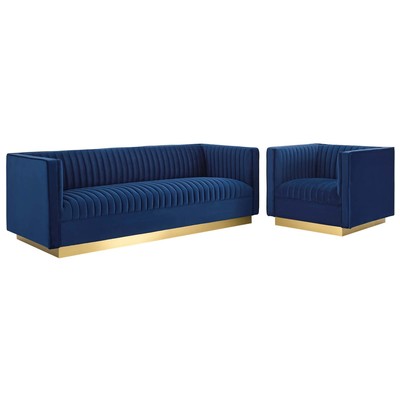 Sofas and Loveseat Modway Furniture Sanguine Navy EEI-4143-NAV-SET 889654172024 Sofas and Armchairs Chaise LoungeLoveseat Love sea Velvet Contemporary Contemporary/Mode Sofa Set setTufted tufting 