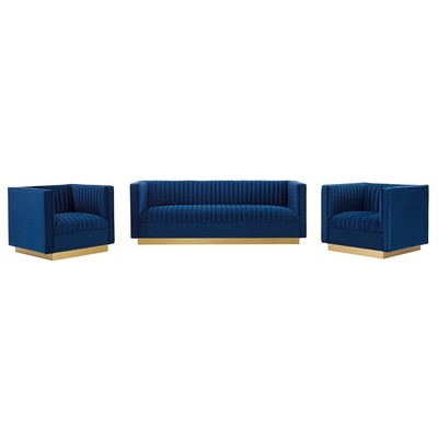 Sofas and Loveseat Modway Furniture Sanguine Navy EEI-4144-NAV-SET 889654172055 Sofas and Armchairs Chaise LoungeLoveseat Love sea Velvet Contemporary Contemporary/Mode Sofa Set setTufted tufting 