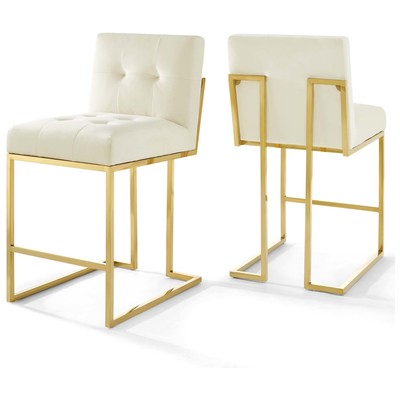 Bar Chairs and Stools Modway Furniture Privy Gold Ivory EEI-4155-GLD-IVO 889654996613 Bar and Counter Stools Cream beige ivory sand nudeGol Bar Counter Velvet Footrest 