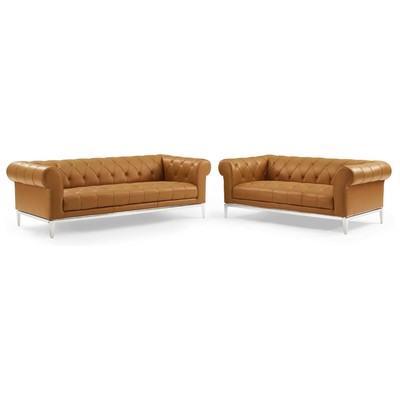 Sofas and Loveseat Modway Furniture Idyll Tan EEI-4189-TAN-SET 889654995319 Sofas and Armchairs Loveseat Love seatSofa Leather Sofa Set setTufted tufting 