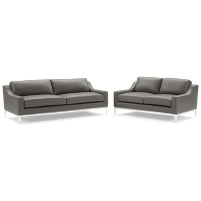 Sofas and Loveseat Modway Furniture Harness Gray EEI-4196-GRY-SET 889654995180 Sofas and Armchairs Loveseat Love seatSofa Cotton Leather Contemporary Contemporary/Mode Sofa Set set 