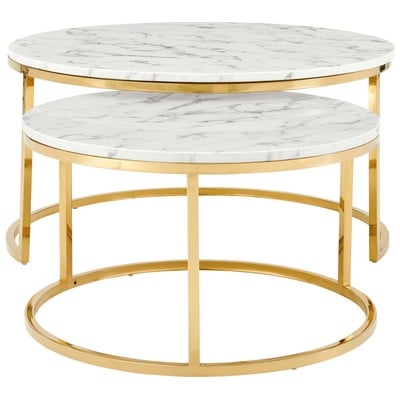 Coffee Tables Modway Furniture Ravenna Gold White EEI-4208-GLD-WHI 889654961222 Tables Round Marble Metal Iron Steel Alumin 