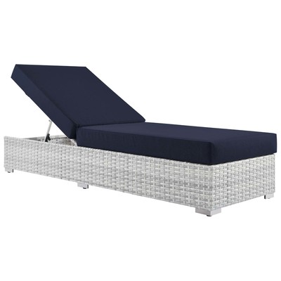 Outdoor Beds Modway Furniture Convene Light Gray Navy EEI-4307-LGR-NAV 889654977230 Daybeds and Lounges Blue navy teal turquiose indig Aluminum Frame Aluminum Alumin Aluminum Synthetic Rattan Chaise 