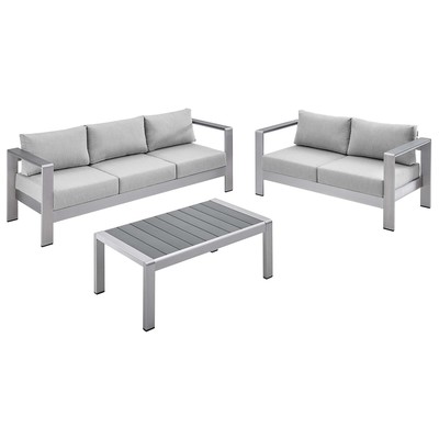 Modway Furniture Outdoor Sofas and Sectionals, Black,ebonyGray,GreySilver, Loveseat,Sofa, Canvas,Gray,Light GraySilver, Sofa Sectionals, 889654954101, EEI-4313-SLV-GRY-SET