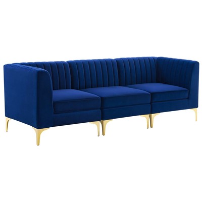 Sofas and Loveseat Modway Furniture Triumph Navy EEI-4347-NAV 889654971887 Sofas and Armchairs Chaise LoungeLoveseat Love sea Velvet Contemporary Contemporary/Mode Sofa Set setTufted tufting 