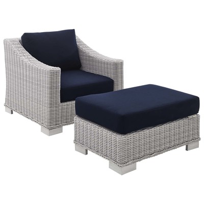 Chairs Modway Furniture Conway Light Gray Navy EEI-4354-LGR-NAV 889654965381 Sofa Sectionals Blue navy teal turquiose indig Lounge Chairs Lounge 