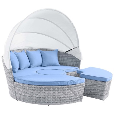 Outdoor Beds Modway Furniture Scottsdale Light Gray Light Blue EEI-4442-LGR-LBU 889654963561 Daybeds and Lounges Blue navy teal turquiose indig Aluminum Frame Aluminum Alumin Aluminum Synthetic Rattan Daybed With Canopy 