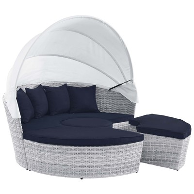 Outdoor Beds Modway Furniture Scottsdale Light Gray Navy EEI-4442-LGR-NAV 889654965084 Daybeds and Lounges Blue navy teal turquiose indig Aluminum Frame Aluminum Alumin Aluminum Synthetic Rattan Daybed With Canopy 