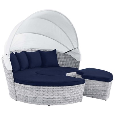 Outdoor Beds Modway Furniture Scottsdale Light Gray Navy EEI-4443-LGR-NAV 889654963554 Daybeds and Lounges Blue navy teal turquiose indig Aluminum Frame Aluminum Alumin Aluminum Synthetic Rattan Daybed With Canopy 