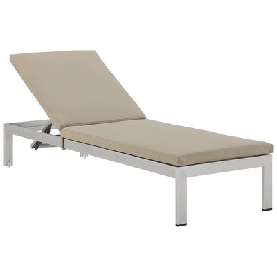 Outdoor Beds Modway Furniture Shore Silver Beige EEI-4501-SLV-BEI 889654977865 Daybeds and Lounges Beige Black ebonyCream beige i Aluminum Frame Aluminum Alumin Aluminum Chaise Chair 