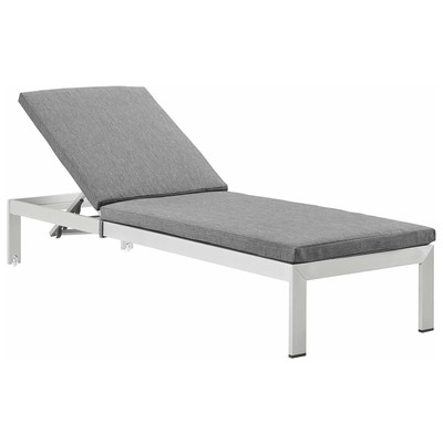 Outdoor Beds Modway Furniture Shore Silver Gray EEI-4501-SLV-GRY 889654977858 Daybeds and Lounges Black ebonyGray GreySilver Aluminum Frame Aluminum Alumin Aluminum Chaise Chair 