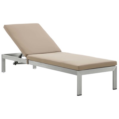 Outdoor Beds Modway Furniture Shore Silver Mocha EEI-4501-SLV-MOC 889654977841 Daybeds and Lounges Black ebonySilver Aluminum Frame Aluminum Alumin Aluminum Chaise Chair 
