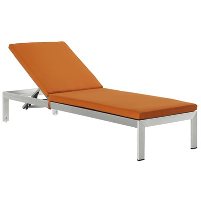 Outdoor Beds Modway Furniture Shore Silver Orange EEI-4501-SLV-ORA 889654977827 Daybeds and Lounges Black ebonyOrange Silver Aluminum Frame Aluminum Alumin Aluminum Chaise Chair 