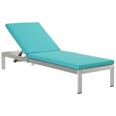 Outdoor Beds Modway Furniture Shore Silver Turquoise EEI-4502-SLV-TRQ 889654976936 Daybeds and Lounges Black ebonySilver Aluminum Frame Aluminum Alumin Aluminum Chaise Chair 