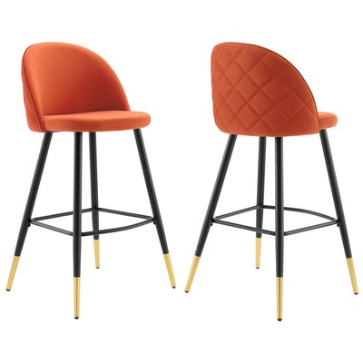 Bar Chairs and Stools Modway Furniture Cordial Orange EEI-4527-ORA 889654975540 Bar and Counter Stools Black ebonyGold Orange Bar Counter Metal Velvet 