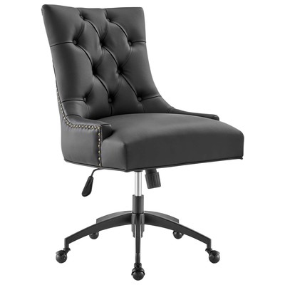 Office Chairs Modway Furniture Regent Black Black EEI-4573-BLK-BLK 889654969709 Office Chairs Swivel Chrome Metal Steel Stainless S Black Leather LeatheretteMetal 