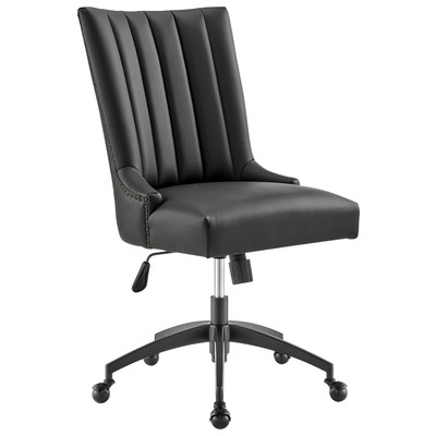 Office Chairs Modway Furniture Empower Black Black EEI-4577-BLK-BLK 889654969563 Office Chairs Swivel Chrome Metal Steel Stainless S Black Leather LeatheretteMetal 