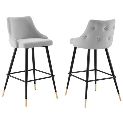 Bar Chairs and Stools Modway Furniture Adorn Light Gray EEI-4595-LGR 889654974345 Bar and Counter Stools Black ebonyGold Gray Grey Bar Counter Velvet 