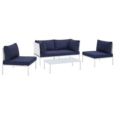 Outdoor Sofas and Sectionals Modway Furniture Harmony White Navy EEI-4690-WHI-NAV-SET 889654947394 Sofa Sectionals Blue navy teal turquiose indig Loveseat Sectional Sofa Navy White 
