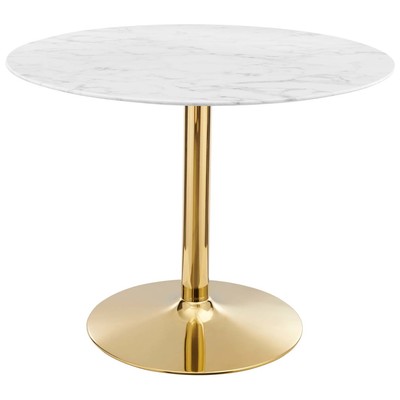 Modway Furniture Dining Room Tables, Pedestal, Gold,Metal,Aluminum,BRONZE,Iron,Gunmetal,Steel,TITANIUMWhite, Bar and Dining Tables, 889654926276, EEI-4749-GLD-WHI,Standard (28-33 in)