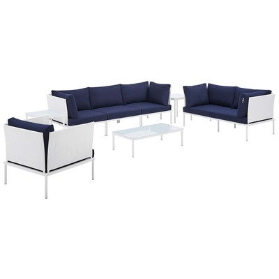 Modway Furniture Outdoor Sofas and Sectionals, Blue,navy,teal,turquiose,indigo,aqua,SeafoamGreen,emerald,tealWhite,snow, Loveseat,Sectional,Sofa, Navy,White, Sofa Sectionals, 889654946724, EEI-4948-WHI-NAV-SET