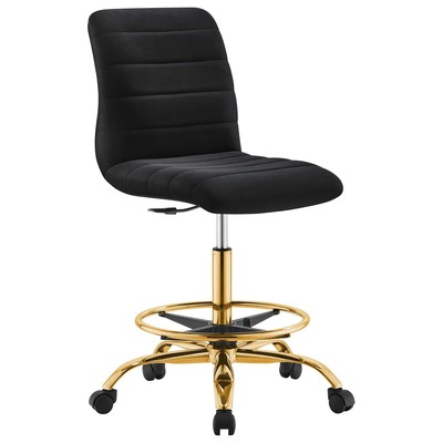 Office Chairs Modway Furniture Ripple Gold Black EEI-4976-GLD-BLK 889654926887 Office Chairs Drafting Chair Adjustable Ergonomic Swivel Black Velvet 