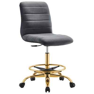 Office Chairs Modway Furniture Ripple Gold Gray EEI-4976-GLD-GRY 889654926863 Office Chairs Drafting Chair Adjustable Ergonomic Swivel Gray Velvet 