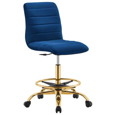 Office Chairs Modway Furniture Ripple Gold Navy EEI-4976-GLD-NAV 889654926849 Office Chairs Drafting Chair Adjustable Ergonomic Swivel Velvet 