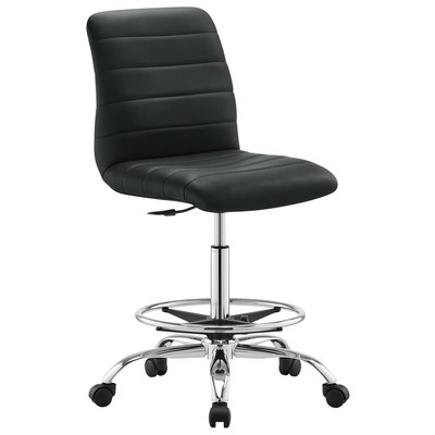 Office Chairs Modway Furniture Ripple Silver Black EEI-4980-SLV-BLK 889654926702 Office Chairs Drafting Chair Adjustable Ergonomic Swivel Chrome Metal Steel Stainless S Black Leather LeatheretteMetal 