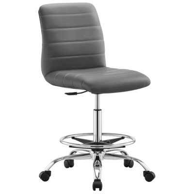 Office Chairs Modway Furniture Ripple Silver Gray EEI-4980-SLV-GRY 889654926696 Office Chairs Drafting Chair Adjustable Ergonomic Swivel Chrome Metal Steel Stainless S Gray Leather LeatheretteMetal 