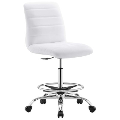 Office Chairs Modway Furniture Ripple Silver White EEI-4980-SLV-WHI 889654926665 Office Chairs Drafting Chair Adjustable Ergonomic Swivel Chrome Metal Steel Stainless S Leather LeatheretteMetal Alumi 