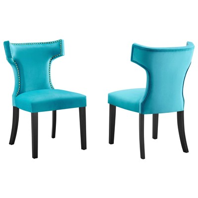 Dining Room Chairs Modway Furniture Curve Blue EEI-5008-BLU 889654957546 Dining Chairs Blue navy teal turquiose indig HARDWOOD Velvet Wood MDF Plywo Blue Laguna Navy Rein Sea Teal 