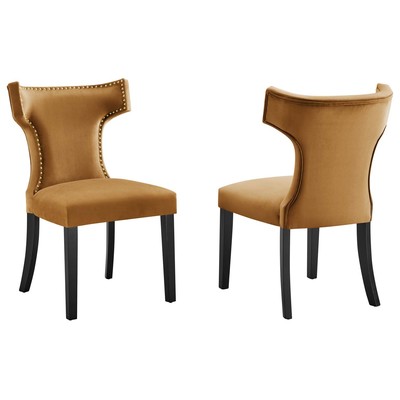 Dining Room Chairs Modway Furniture Curve Cognac EEI-5008-COG 889654957539 Dining Chairs HARDWOOD Velvet Wood MDF Plywo Velvet Wood Plywood 