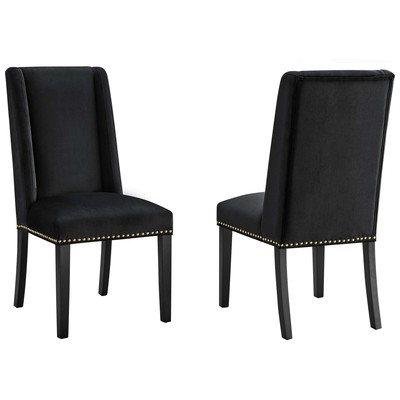 Dining Room Chairs Modway Furniture Baron Black EEI-5012-BLK 889654957119 Dining Chairs Black ebony HARDWOOD Velvet Wood MDF Plywo Black DarkVelvet Wood Plywood 