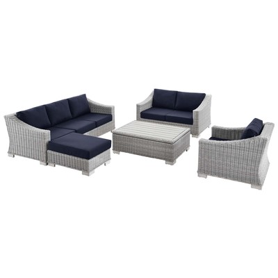 Outdoor Sofas and Sectionals Modway Furniture Conway Light Gray Navy EEI-5092-NAV 889654932482 Sofa Sectionals Blue navy teal turquiose indig Loveseat Sofa Gray Light GrayNavy 