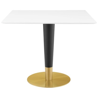 Dining Room Tables Modway Furniture Zinque Gold White EEI-5120-GLD-WHI 889654946250 Bar and Dining Tables Pedestal Square Black Gold White Wood MDF Plyw 