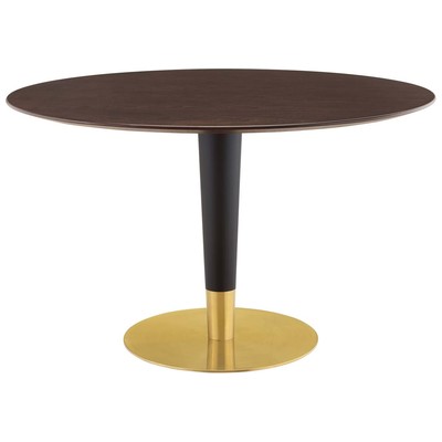 Dining Room Tables Modway Furniture Zinque Gold Cherry Walnut EEI-5146-GLD-CHE 889654945994 Bar and Dining Tables Pedestal Black Gold WALNUT Wood MDF Ply 