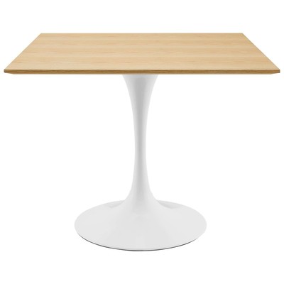 Modway Furniture Dining Room Tables, Square, Metal,Aluminum,BRONZE,Iron,Gunmetal,Steel,TITANIUMNatural,White,Wood,MDF,Plywood,Oak, Bar and Dining Tables, 889654926054, EEI-5166-WHI-NAT,Standard (28-33 in)