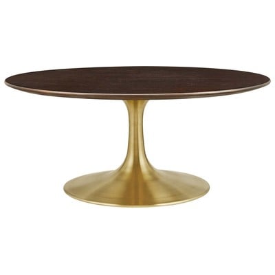 Coffee Tables Modway Furniture Lippa Gold Cherry Walnut EEI-5244-GLD-CHE 889654942979 Tables Round Square Metal Iron Steel Aluminum Alu+ 